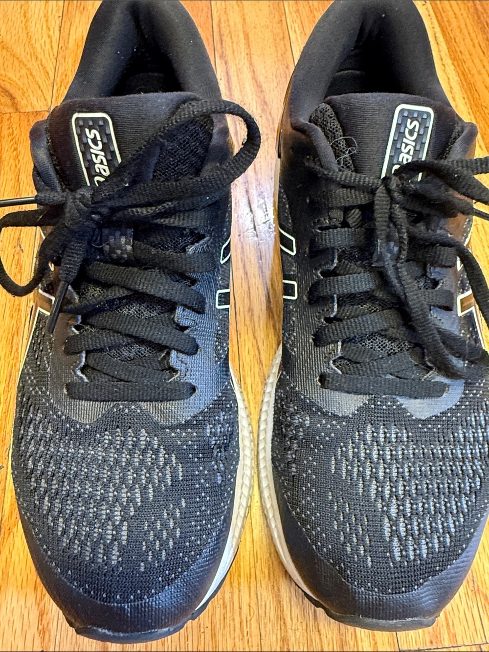Asics Black and Gray Knit Running Shoes